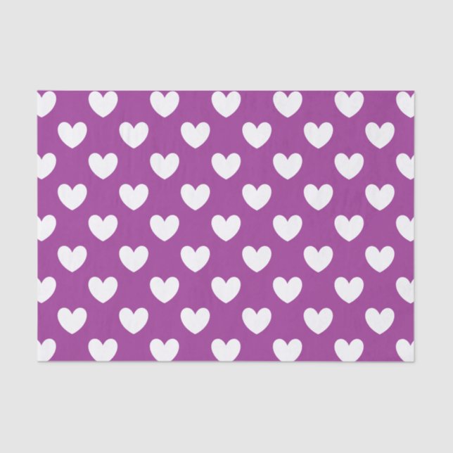 White polka hearts on purple tissue paper (Front)