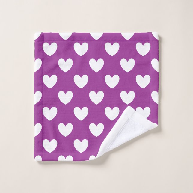 White polka hearts on purple wash cloth (Wash Cloth)