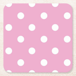 White Polka on Pink Square Paper Coaster