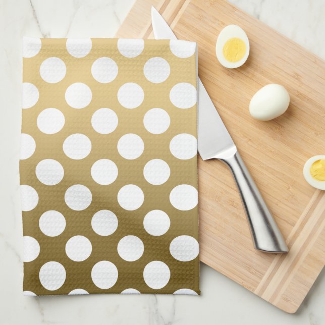 White Polkadot over Gold Background Tea Towel (Quarter Fold)