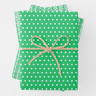 White Polkadots Chevron Stripes On Summer Green Wrapping Paper Sheet
