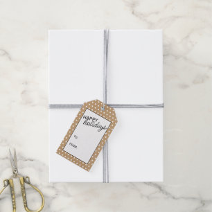 White Polkadots On Faux Brown Kraft Paper Texture Gift Tags