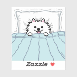White Pomeranian Adorable Dog Tucked in Bed