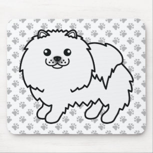 White Pomeranian Cute Cartoon Dog & Paws Mouse Mat