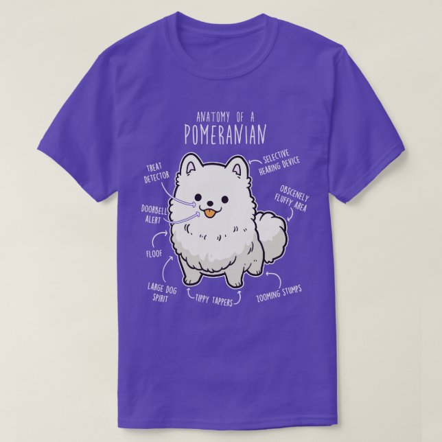White Pomeranian Dog Anatomy T-Shirt (Design Front)
