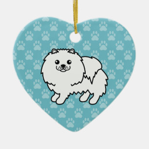 White Pomeranian Dog Cartoon Illustration On Blue Ceramic Tree Decoration