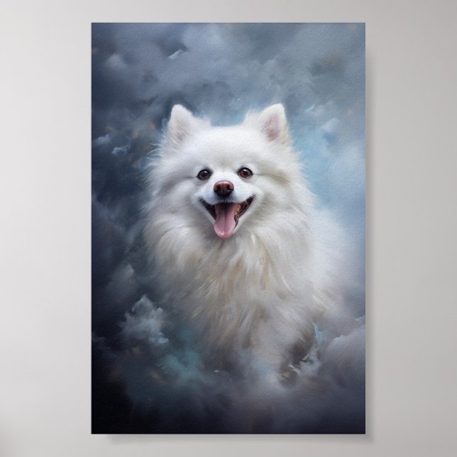 White pomeranian dog poster (Front)