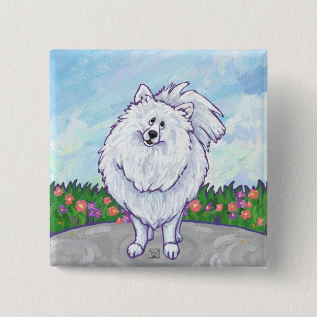 White Pomeranian Gifts & Accessories 15 Cm Square Badge (Front)