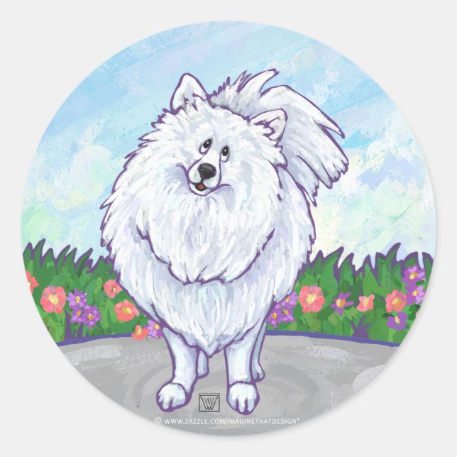 White Pomeranian Gifts & Accessories Classic Round Sticker (Front)