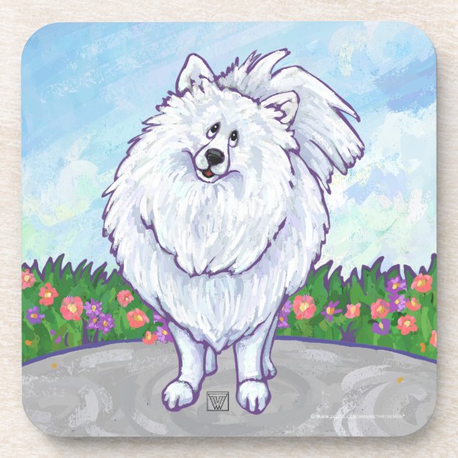 White Pomeranian Gifts & Accessories Coaster (Front)