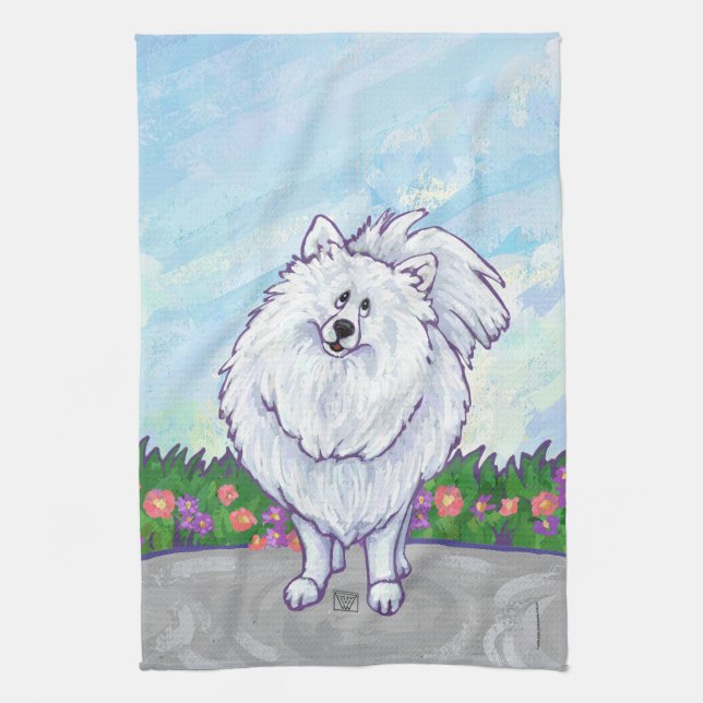 White Pomeranian Gifts & Accessories Tea Towel (Vertical)