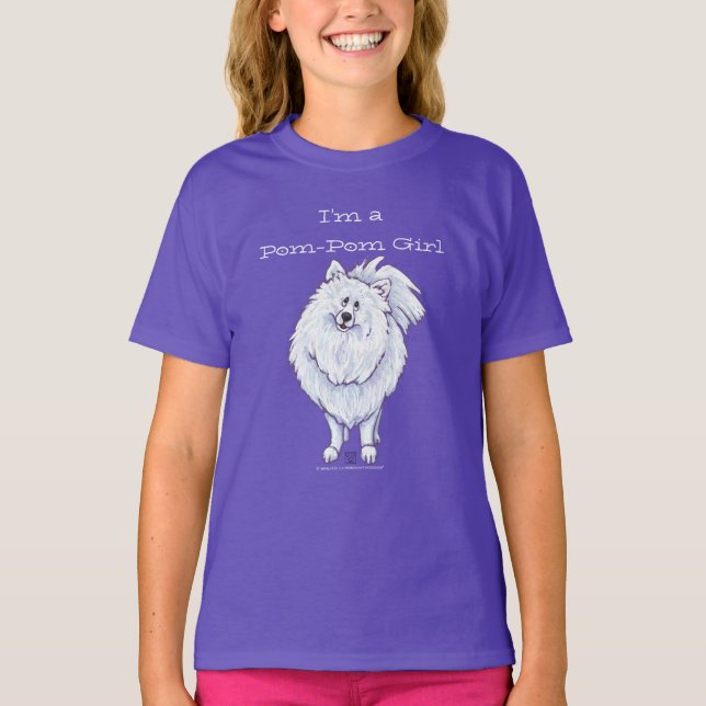 White Pomeranian Pom-Pom Girl T-Shirts (Front)