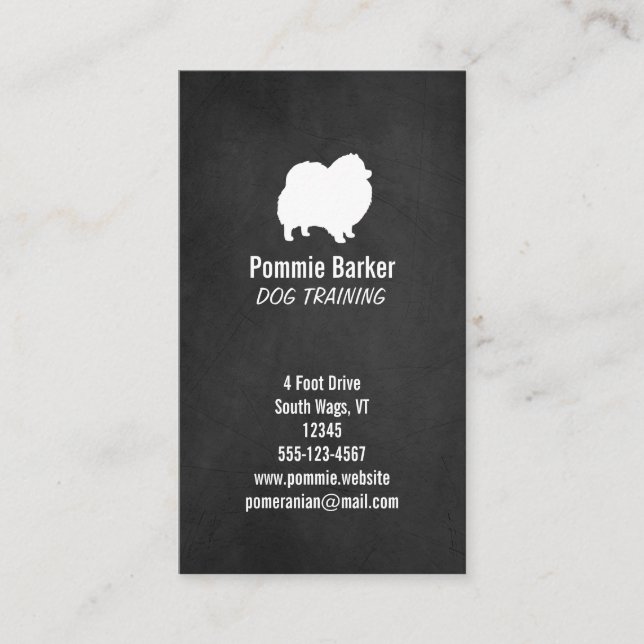 White Pomeranian Silhouette - Chalkboard Style Business Card (Front)