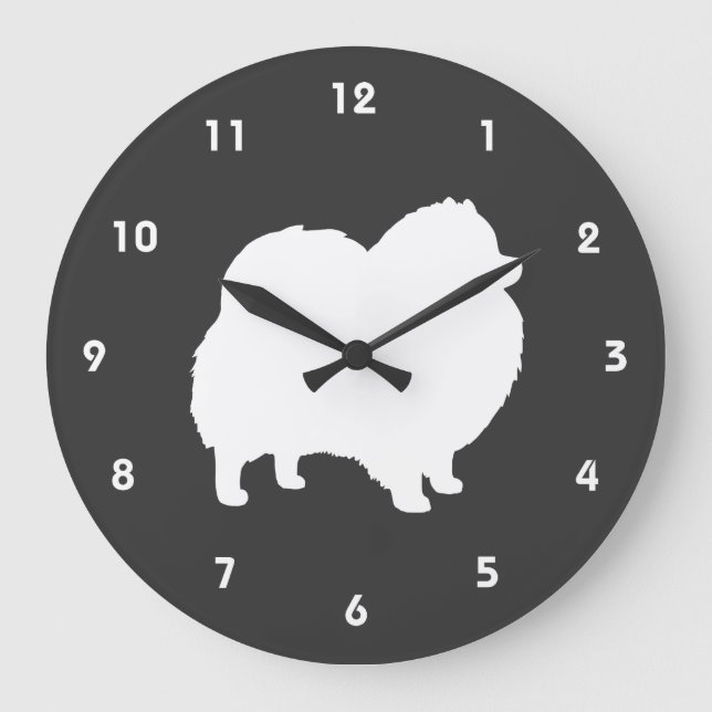 White Pomeranian Silhouette Large Clock (Front)