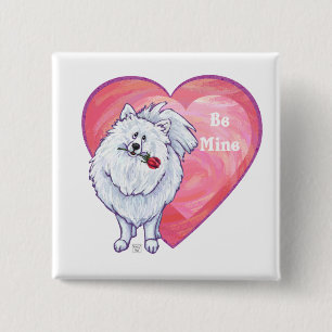 White Pomeranian Valentine's Day 15 Cm Square Badge