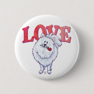 White Pomeranian Valentine's Day 6 Cm Round Badge