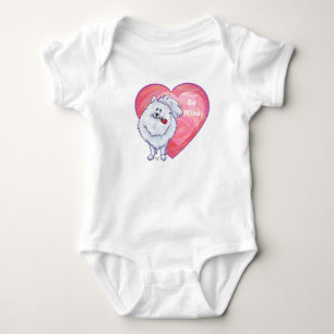 White Pomeranian Valentine's Day Baby Bodysuit