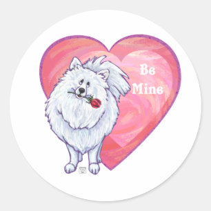 White Pomeranian Valentine's Day Classic Round Sticker