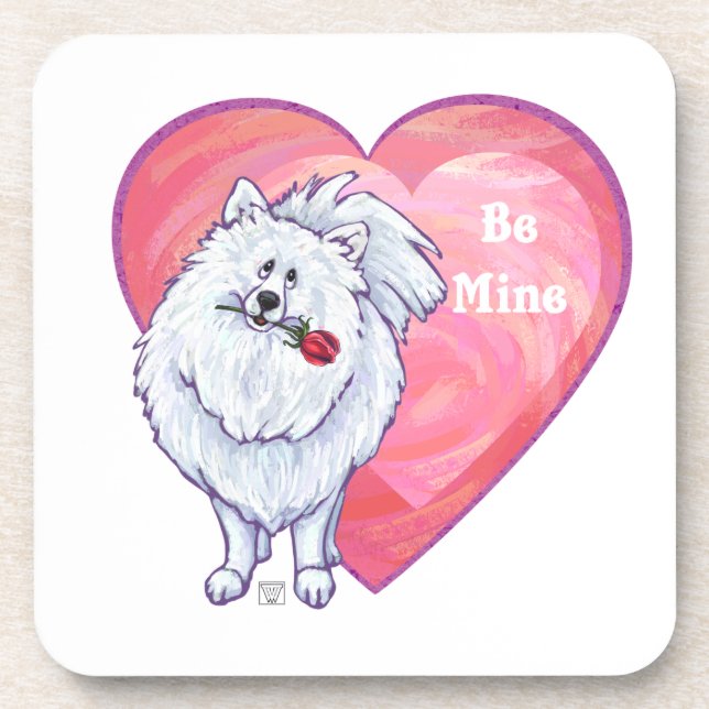 White Pomeranian Valentine's Day Coaster (Front)