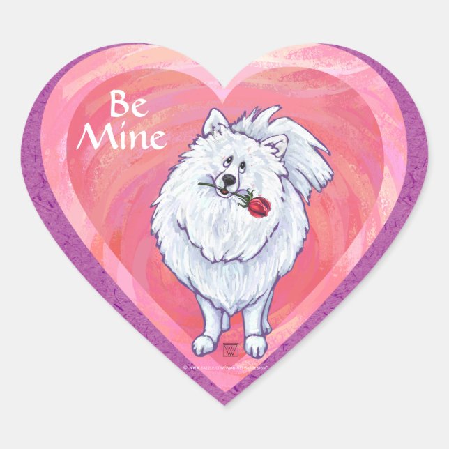 White Pomeranian Valentine's Day Heart Sticker (Front)