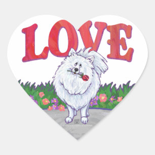 White Pomeranian Valentine's Day Heart Sticker