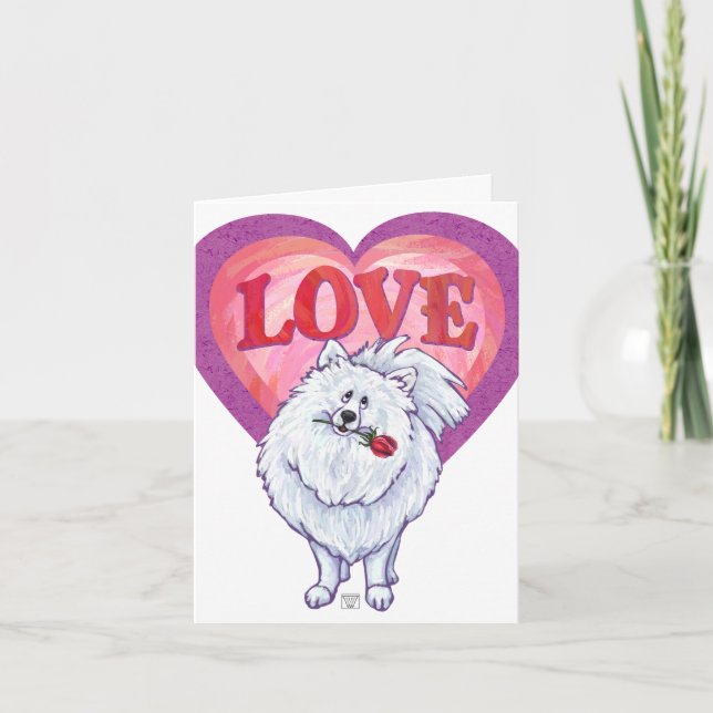 White Pomeranian Valentine's Day Holiday Card (Front)