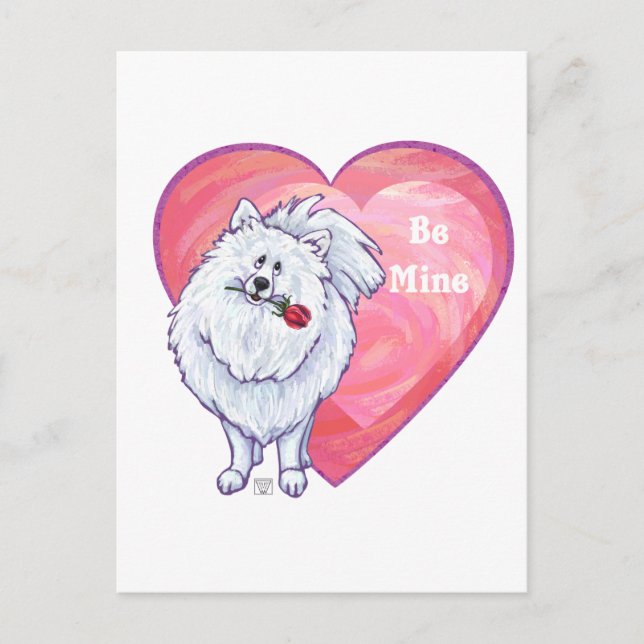 White Pomeranian Valentine's Day Holiday Postcard (Front)
