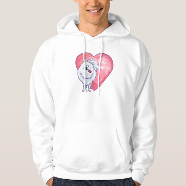 White Pomeranian Valentine's Day Hoodie (Front)