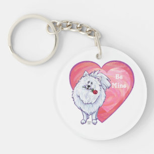 White Pomeranian Valentine's Day Key Ring