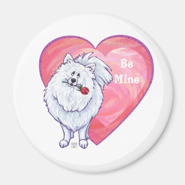 White Pomeranian Valentine's Day Magnet (Front)