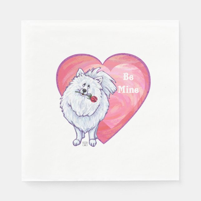 White Pomeranian Valentine's Day Napkin (Front)