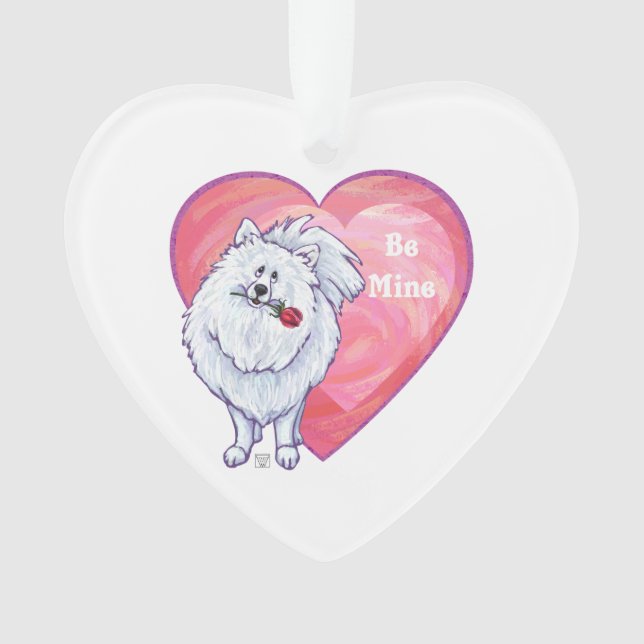 White Pomeranian Valentine's Day Ornament (Front)