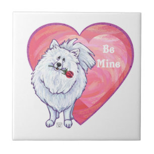 White Pomeranian Valentine's Day Tile