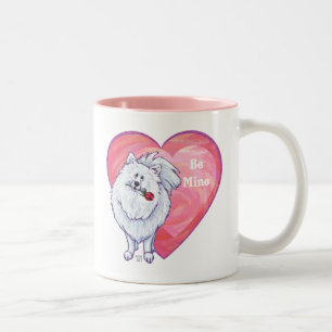 White Pomeranian Valentine's Day Two-Tone Coffee Mug