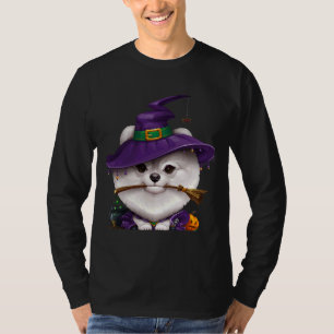 White Pomeranian Witch Halloween T-Shirt