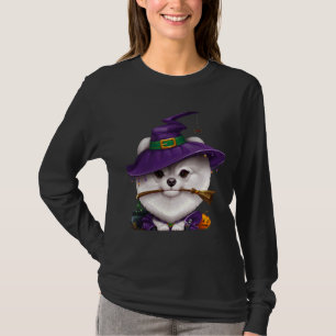White Pomeranian Witch Halloween T-Shirt