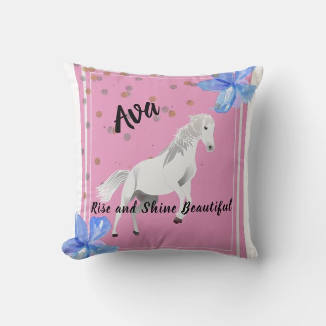 White Pony Throw Pillow (Front)