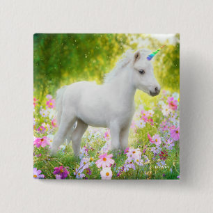 White Pony Unicorn 15 Cm Square Badge