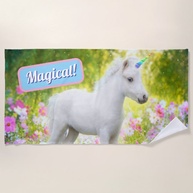 White Pony Unicorn Beach Towel (Front)