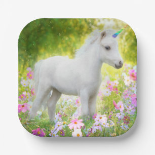 White Pony Unicorn Paper Plate