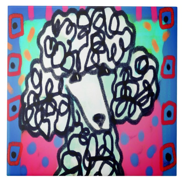 White Poodle Abstract Art Tile (Front)