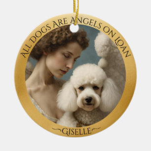 White Poodle Angel Personalised Memorial  Ceramic Tree Decoration