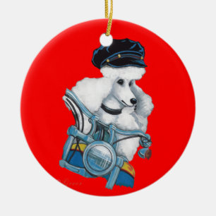 White Poodle Biker Chick Christmas Ornament