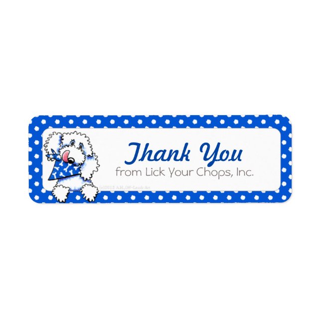 White Poodle Blue Dots Pet Food Business Labels (Front)