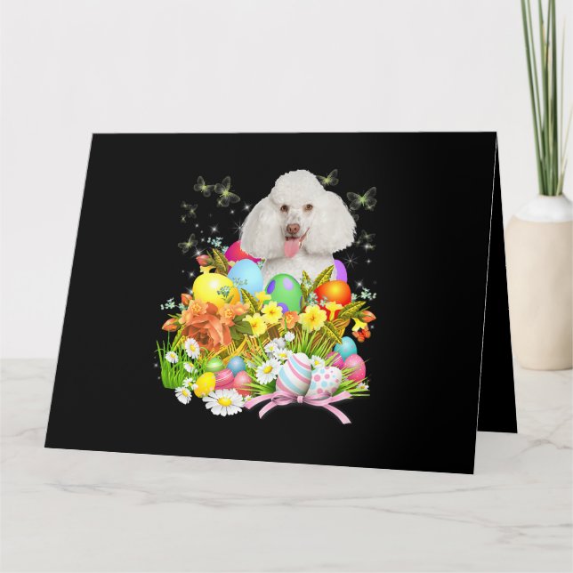 White Poodle Bunny Dog With Easter Eggs Basket Coo Card (Front)