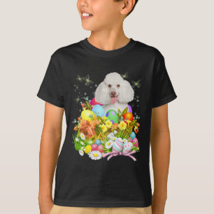 White Poodle Bunny Dog With Easter Eggs Basket Coo T-Shirt
