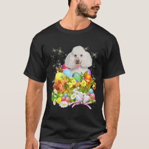 White Poodle Bunny Dog With Easter Eggs Basket Coo T-Shirt