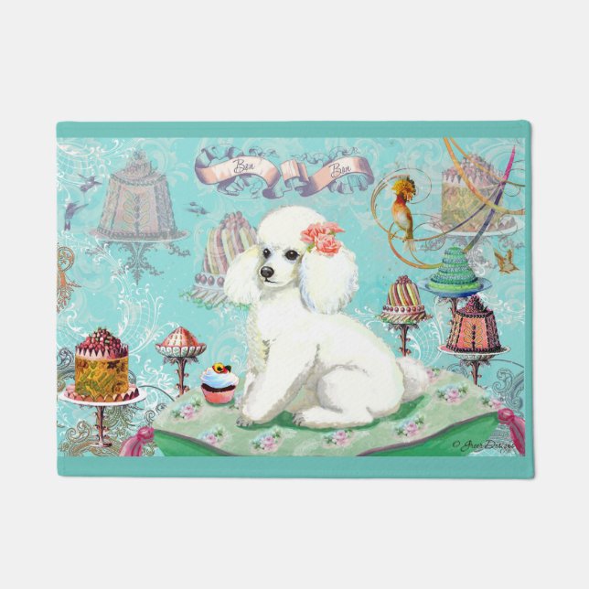 White Poodle Cake Party Doormat (Front)