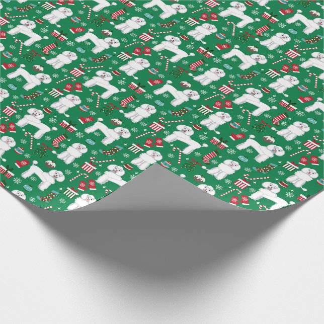 White Poodle Christmas dog Wrapping Paper (Corner)