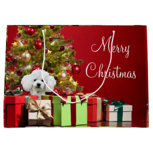 White Poodle Christmas Large Gift Bag